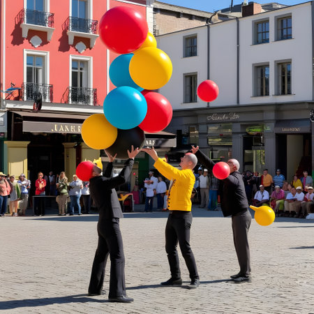 Artists juggle balls for funの素材