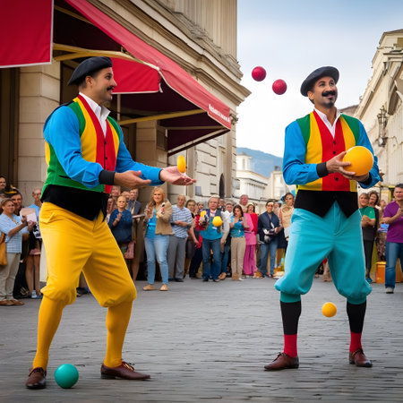 Artists juggle balls for funの素材