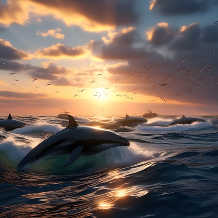 Gray whales swim through the seas in search of foodの素材