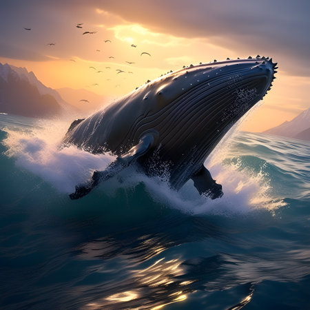 Gray whales swim through the seas in search of foodの素材