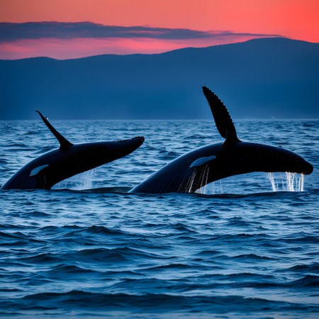 Gray whales swim through the seas in search of foodの素材