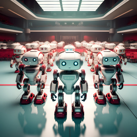 industrial robot works alone in a great factoryの素材