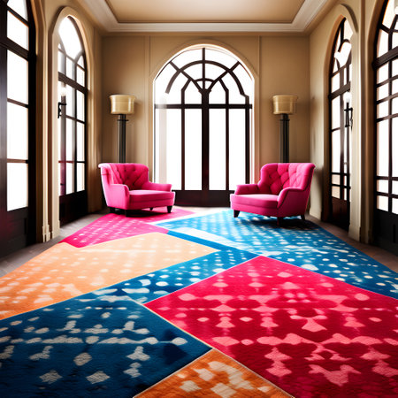 Elegant carpets in living rooms with colorful patternsの素材