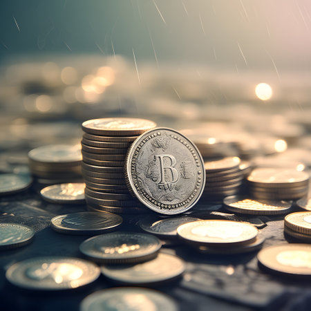 Money coins and bills in a pileの素材