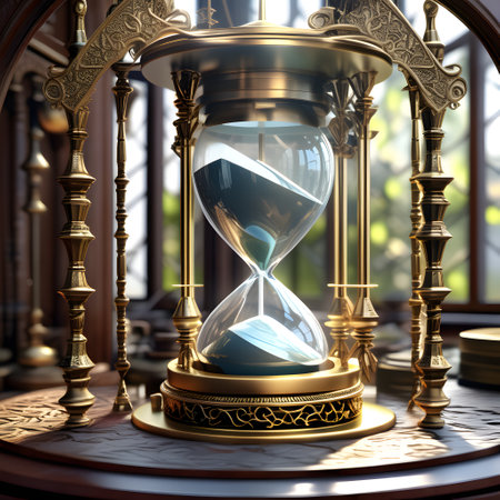 Glass hourglass shows how time fliesの素材