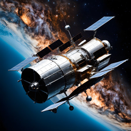 famous hubble space telescope in the spaceの素材