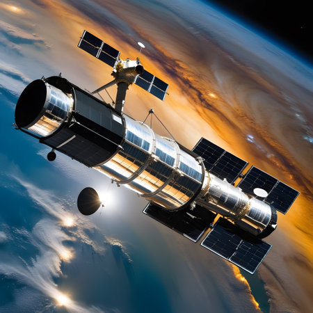 famous hubble space telescope in the spaceの素材