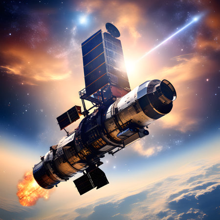 famous hubble space telescope in the spaceの素材