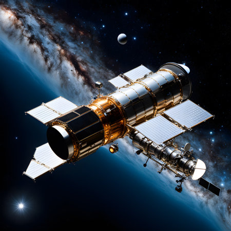famous hubble space telescope in the spaceの素材