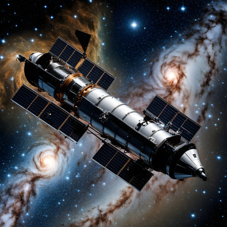 famous hubble space telescope in the spaceの素材