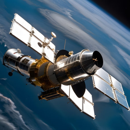 famous hubble space telescope in the spaceの素材