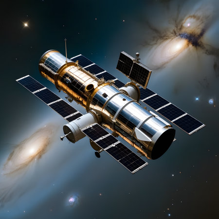 famous hubble space telescope in the spaceの素材