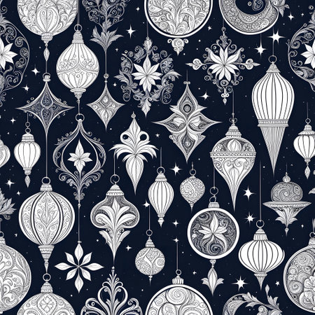 colorful filigree Christmas tree decorations at Christmas timeの素材