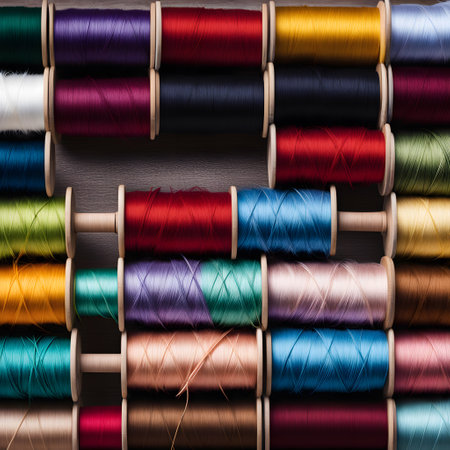 colorful spools of thread for handicraftsの素材