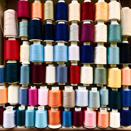 colorful spools of thread for handicraftsの素材