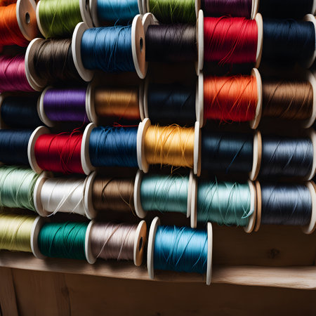 colorful spools of thread for handicraftsの素材