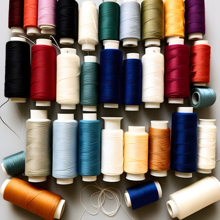 colorful spools of thread for handicraftsの素材