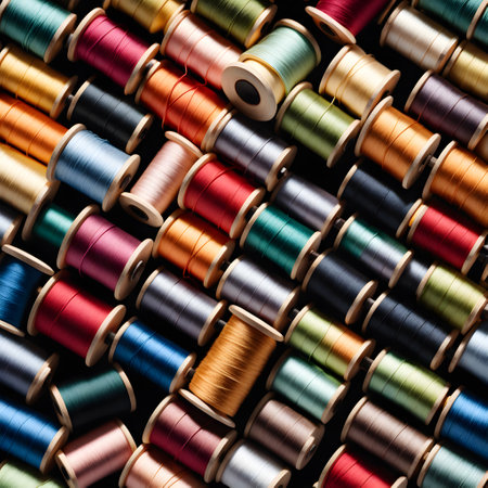 colorful spools of thread for handicraftsの素材