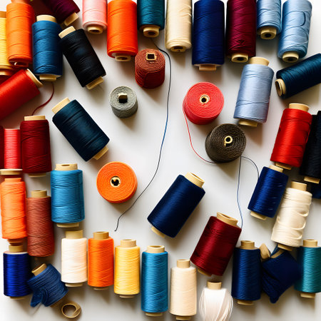 colorful spools of thread for handicraftsの素材