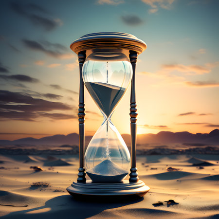 Glass hourglass shows how time fliesの素材