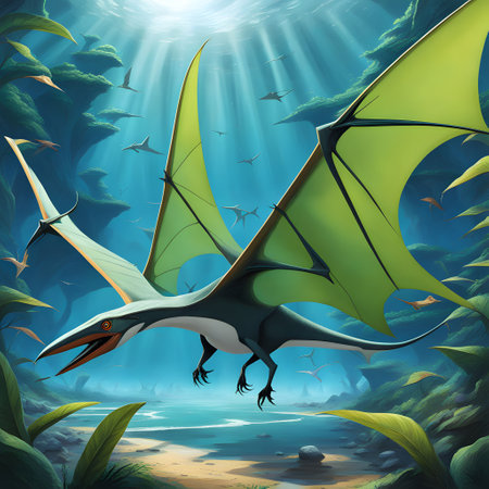 Pteranodon living in the air were up to mischief in prehistoric timesの素材
