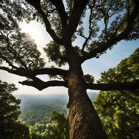 Huge treetops with a treetop path in the jungleの素材