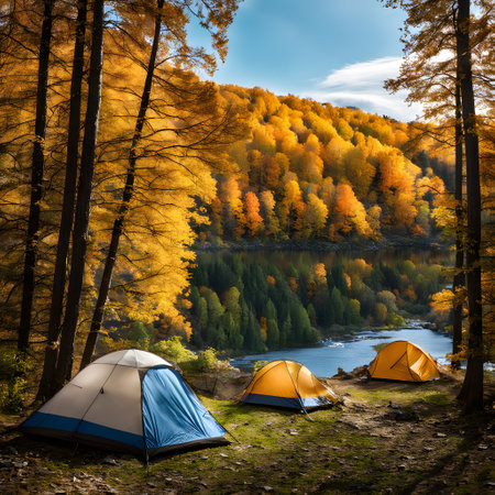 Camping with a tent and camper van in wild natureの素材