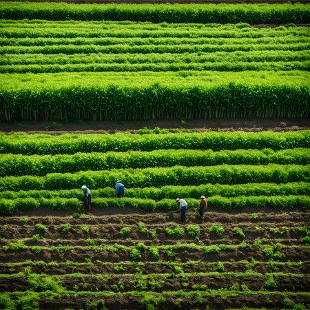 Field work by farmers to produce foodの素材