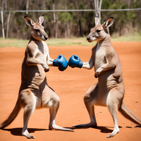 Kangaroos fight each other with boxing glovesの素材