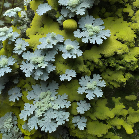Colorful lichens live in symbiosis in the forestの素材