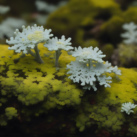 Colorful lichens live in symbiosis in the forestの素材