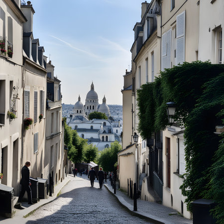 Montmartre and Sacre Coeur in Paris as a tourist attractionの素材