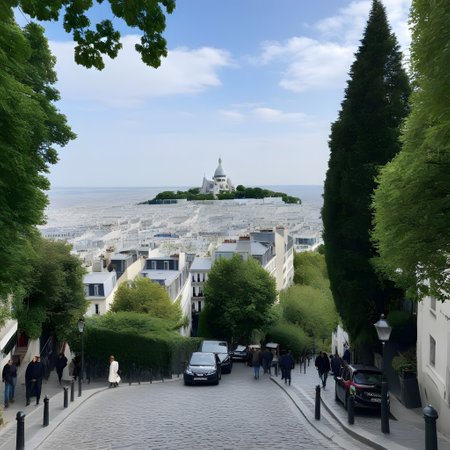 Montmartre and Sacre Coeur in Paris as a tourist attractionの素材