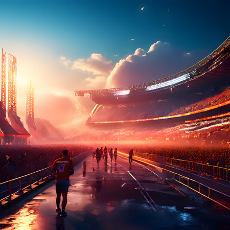 big, colorful Olympic Games with athletes from all over the worldの素材