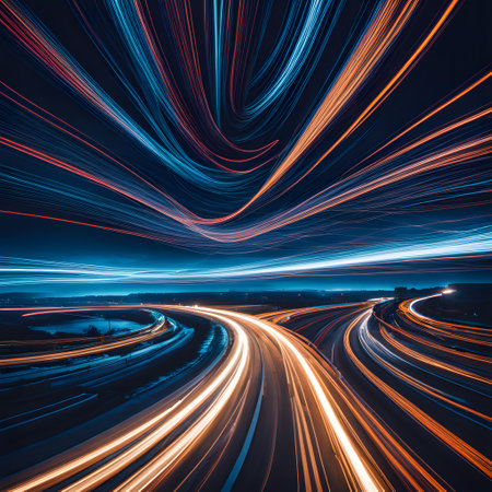 Long exposure of vehicles and stars at nightの素材