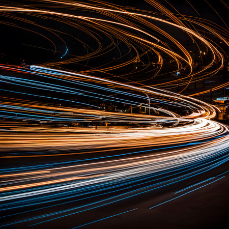 Long exposure of vehicles and stars at nightの素材