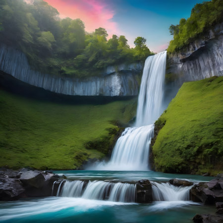 Surreal waterfall in an idyllic setting in the countrysideの素材