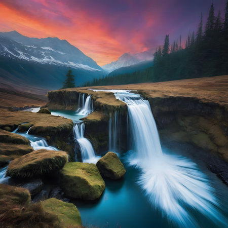 Surreal waterfall in an idyllic setting in the countrysideの素材