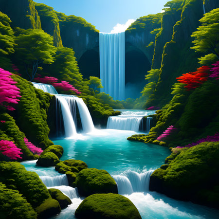 Surreal waterfall in an idyllic setting in the countrysideの素材