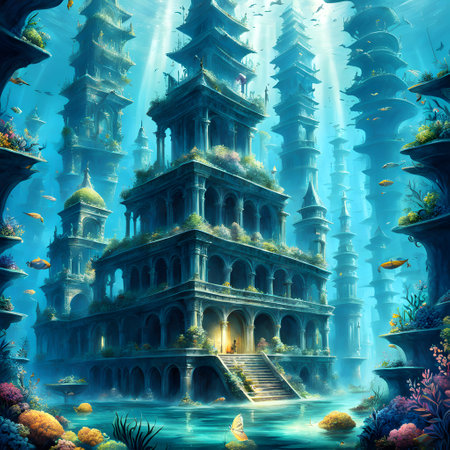 Ruins of an underwater city at the bottom of the oceanの素材