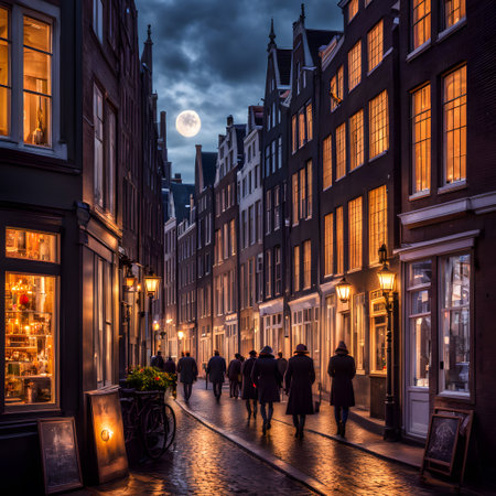 City view of Amsterdam with canals in the Netherlandsの素材