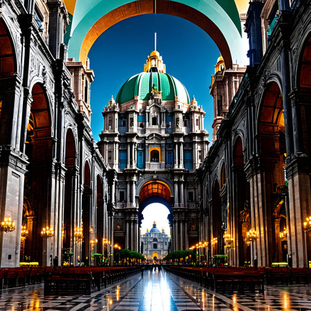 Famous large cathedral in Mexico City with towers and spiersの素材