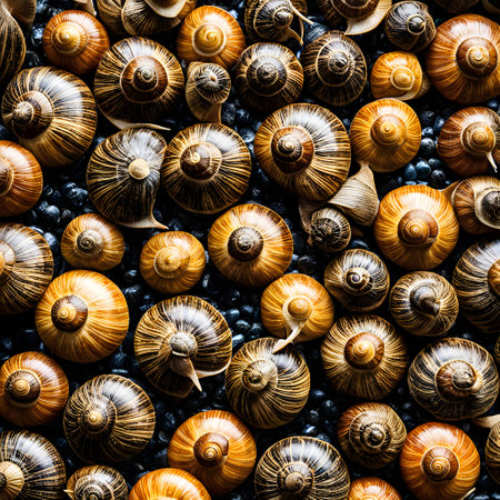 Snails with shells eating in the gardenの素材
