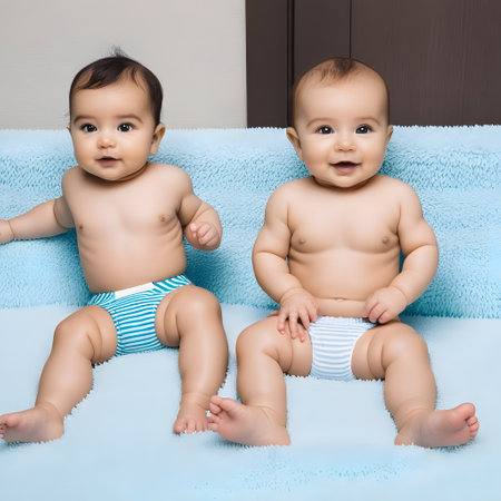 cute little babies look into the cameraの素材