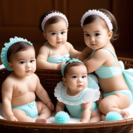 cute little babies look into the cameraの素材