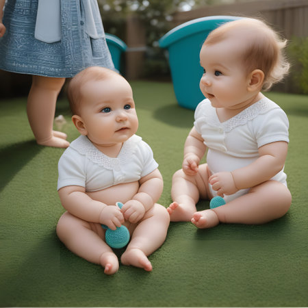 cute little babies look into the cameraの素材