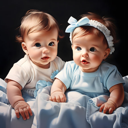 cute little babies look into the cameraの素材