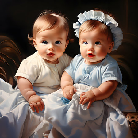 cute little babies look into the cameraの素材