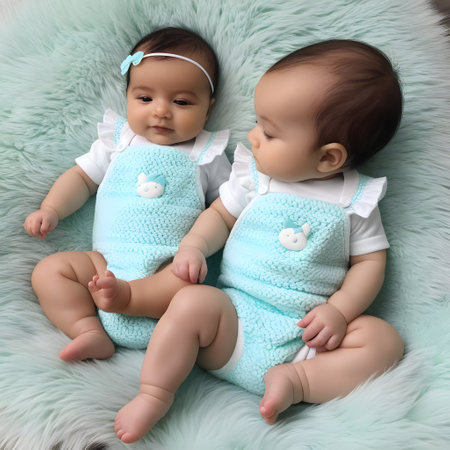 cute little babies look into the cameraの素材