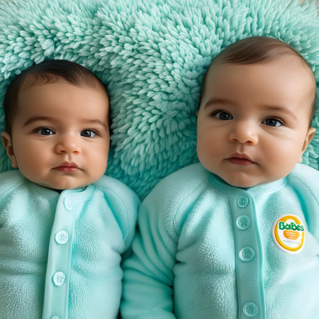 cute little babies look into the cameraの素材